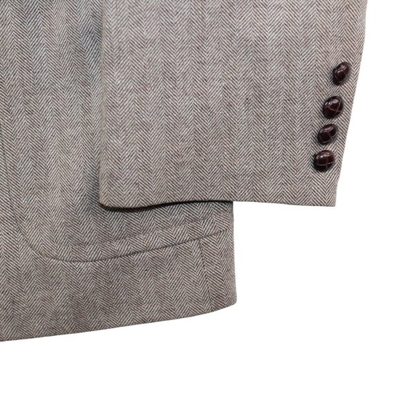 Sports Coat Mens 46L Wool Blend Elbow Patches Herringbone Lt Brown Single Vent - Picture 8 of 16